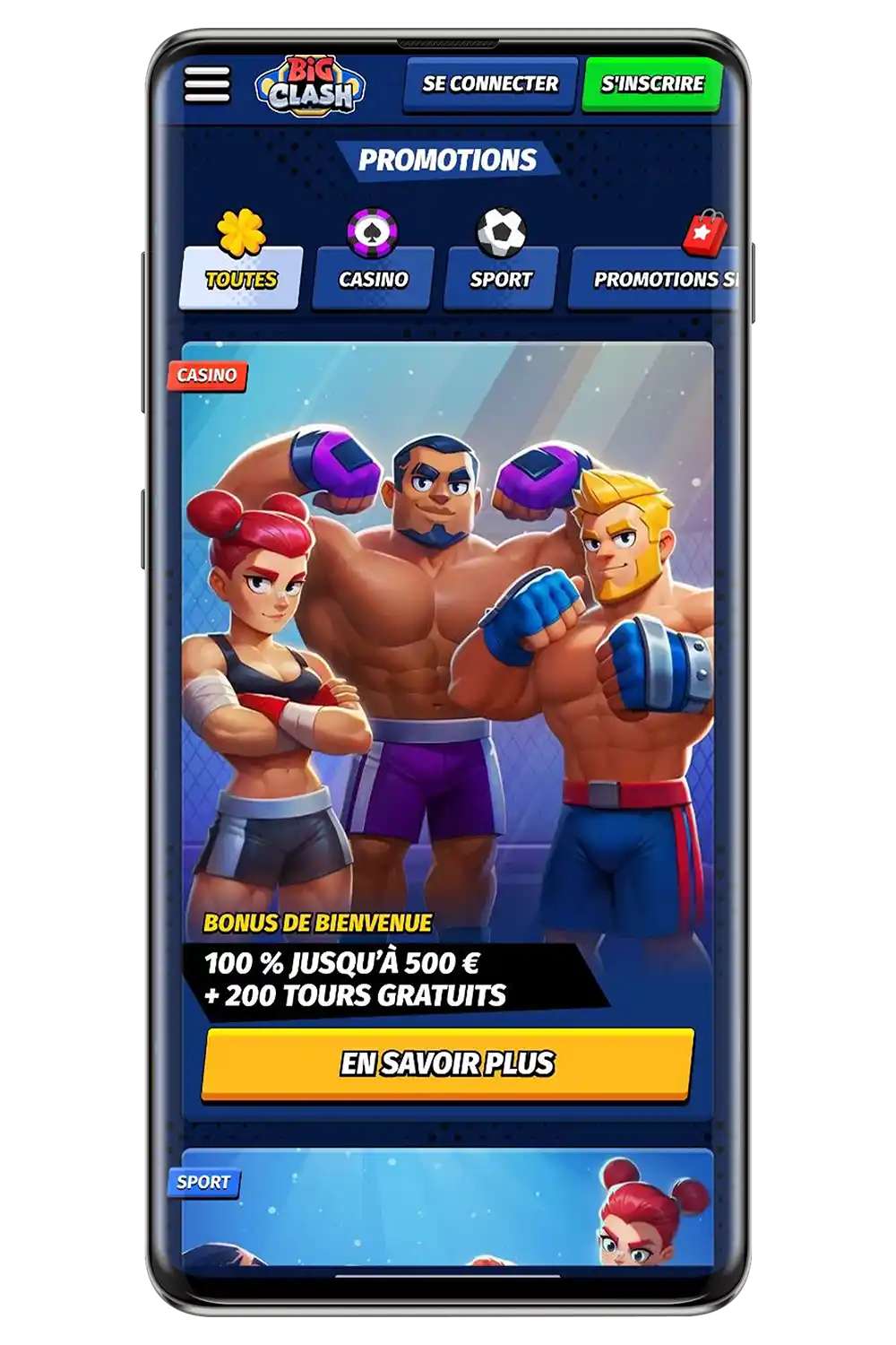 Captures d’écran du site officiel du casino BigClash sur un appareil mobile
