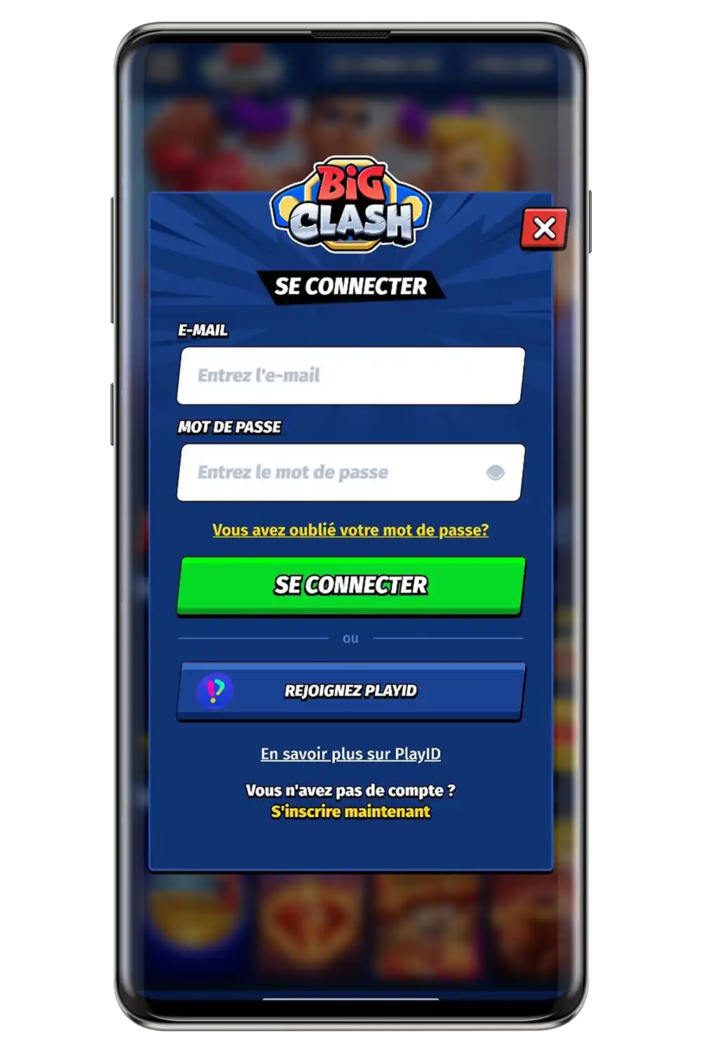 Captures d’écran du site officiel du casino BigClash sur un appareil mobile