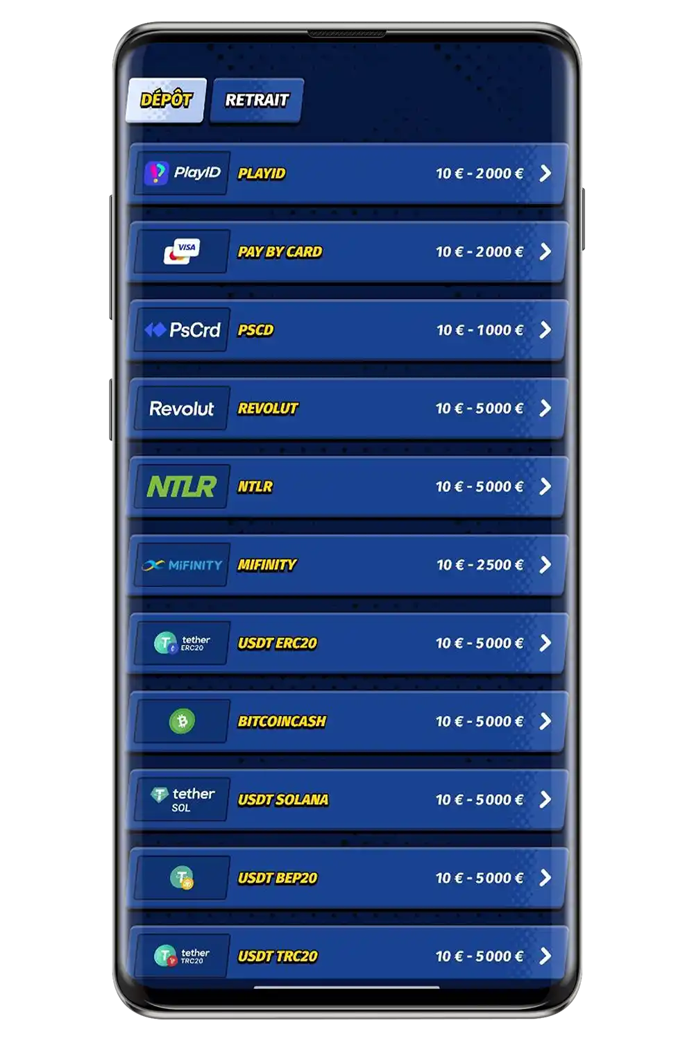 Captures d’écran du site officiel du casino BigClash sur un appareil mobile
